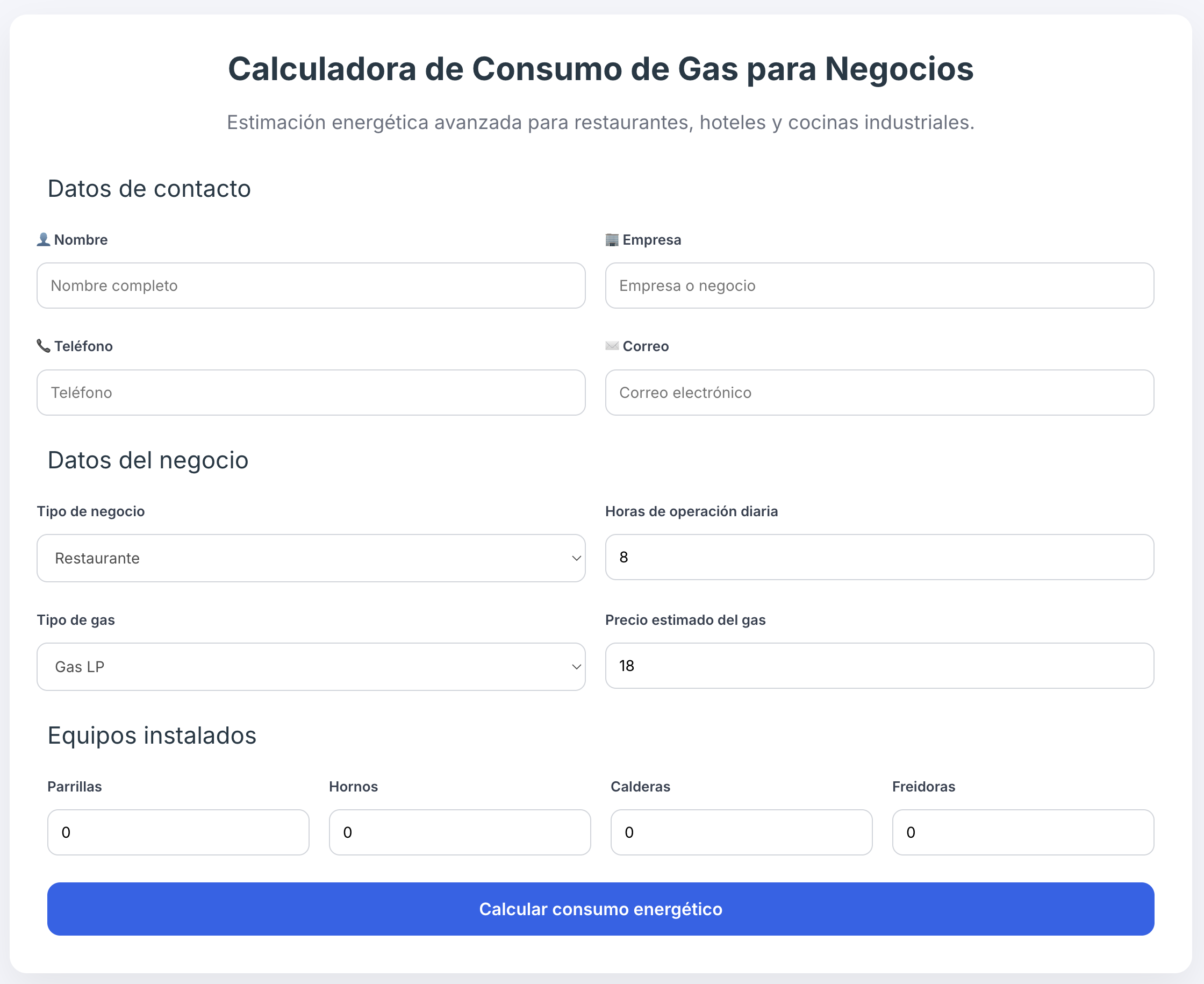 Calculadora de consumo de gas imagen para pagina de herramientas
